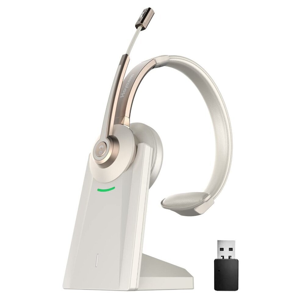 Bluetooth Headset Gold Noise-Canceling w/ Mic, USB Dongle, Dock – Champagne Gold